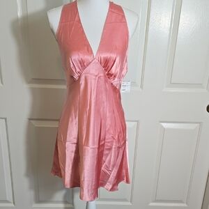 Vintage Frederick's of Hollywood Satin Halter Chemise in Coral Pink NWT